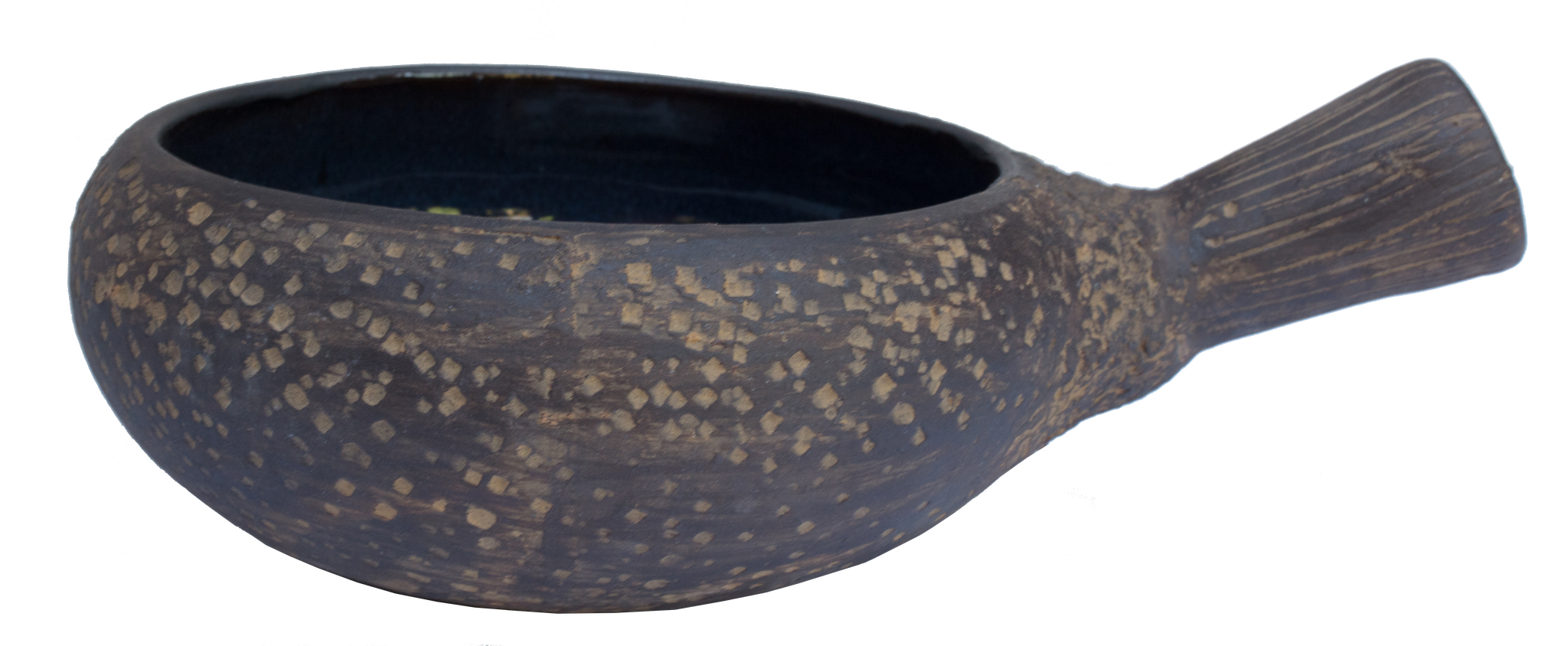 Earth- Bowl with handle Blue speckle 15.75cm with handle 28cm