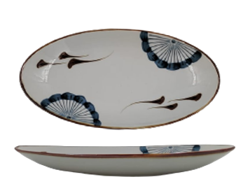 Cerulean Bloom Oval Coupe Plate 28 x 14.5 x H:3.6 cm