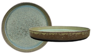 Walled plate 23 cm dia x 3cm H Yellow Green