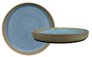 Walled plate 23 cm dia x 3cm H Blue