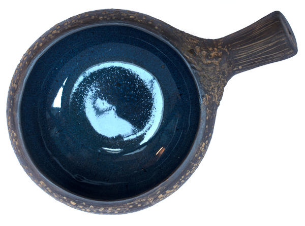 Earth- Bowl with handle Blue speckle 15.75cm with handle 28cm