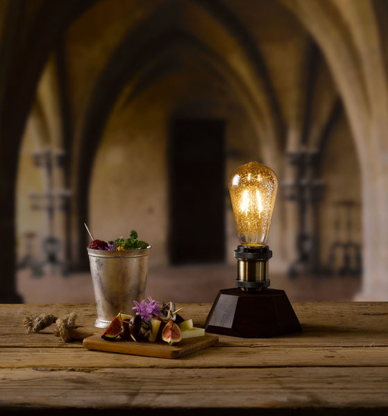 COSMO - Long LED light bulb Table with real stained wood