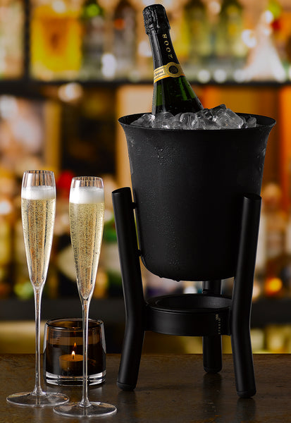 Matt Black Champagne Cooler with Matt Black Stand - Studio1765