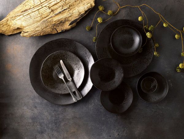 Midnight Black -Oval Salad Plate Embossed 26 x 19.5cm - Studio1765