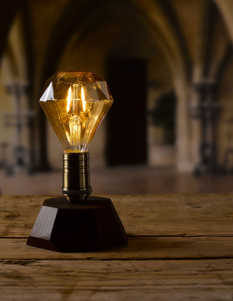 COSMO- Diamond LED light bulb Table with real stained wood