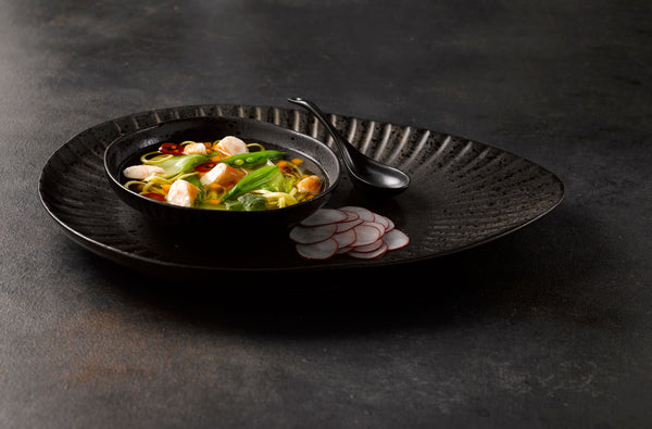 Midnight Black Oval Appetizer Plate Embossed 22 x 16.5 x 1.7cm