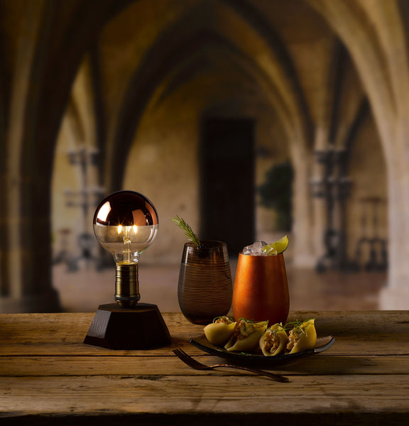 COSMO - Round LED light bulb Table with real stained wood