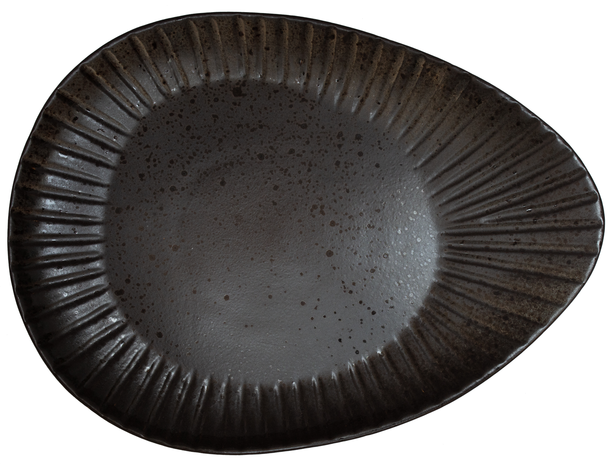 Midnight Black Oval Appetizer Plate Embossed 22 x 16.5 x 1.7cm