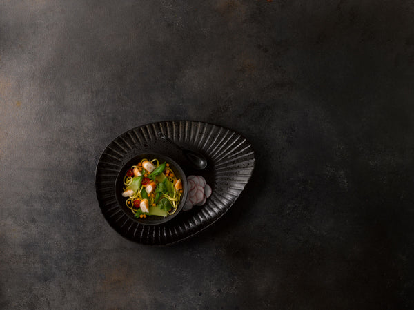 Midnight Black -Oval Salad Plate Embossed 26 x 19.5cm - Studio1765
