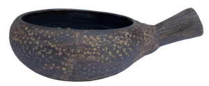 Earth- Bowl with handle Blue speckle 15.75cm with handle 28cm