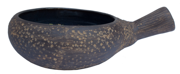 Earth- Bowl with handle Blue speckle 15.75cm with handle 28cm