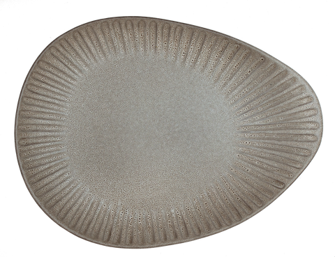 Moonlight Grey Oval Salad Plate Embossed 26 x 19.5cm
